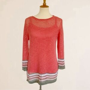 Tommy Bahama Linen Cotton Blend Open Knit Coral Pullover W/ Matching Tan…